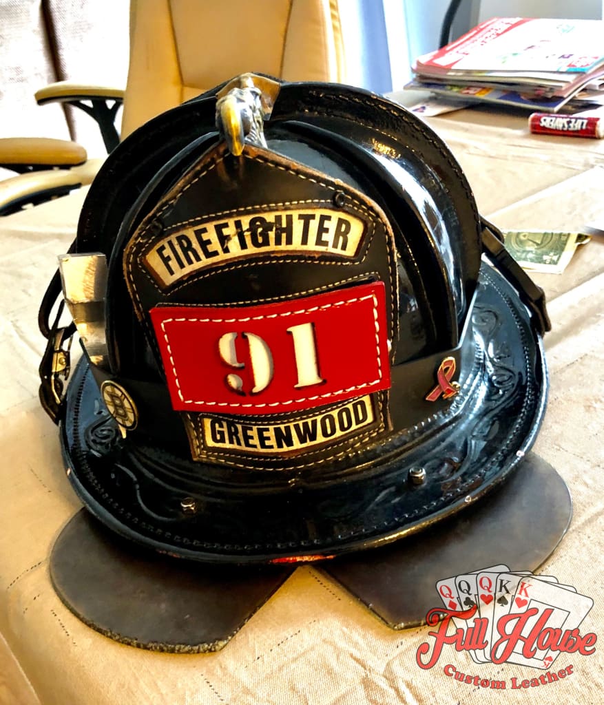 custom firefighter motorcycle helmets Fire Helmet Leather Passport ID Tags – Full House Custom Leather
