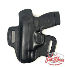 Load image into Gallery viewer, Smith &amp; Wesson M&amp;P Shield 9mm - Black Leather Pancake Holster (OWB) - Full House Custom Leather