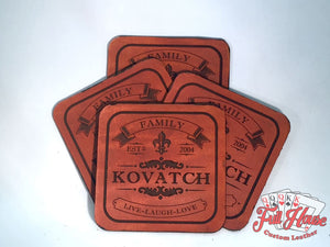 Customized Leather Name Coasters - Full House Custom Leather