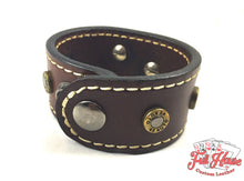 Load image into Gallery viewer, Pocket Aces and .45&#39;s - Leather Wrist Cuff - Full House Custom Leather
