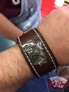 Pocket Aces and .45's - Leather Wrist Cuff - Full House Custom Leather
