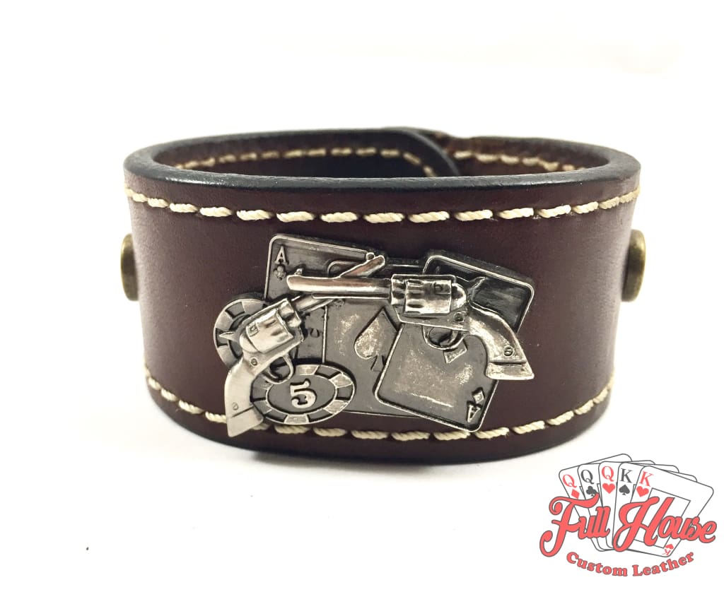 Pocket Aces and .45's - Leather Wrist Cuff - Full House Custom Leather