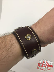 Pocket Aces and .45's - Leather Wrist Cuff - Full House Custom Leather