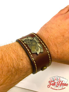 Pocket Aces and .45's - Leather Wrist Cuff - Full House Custom Leather